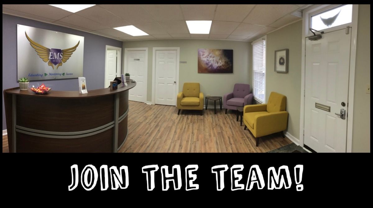 The EMS of Virginia reception area with the EMS logo on the wall and the words “Join the team!”
